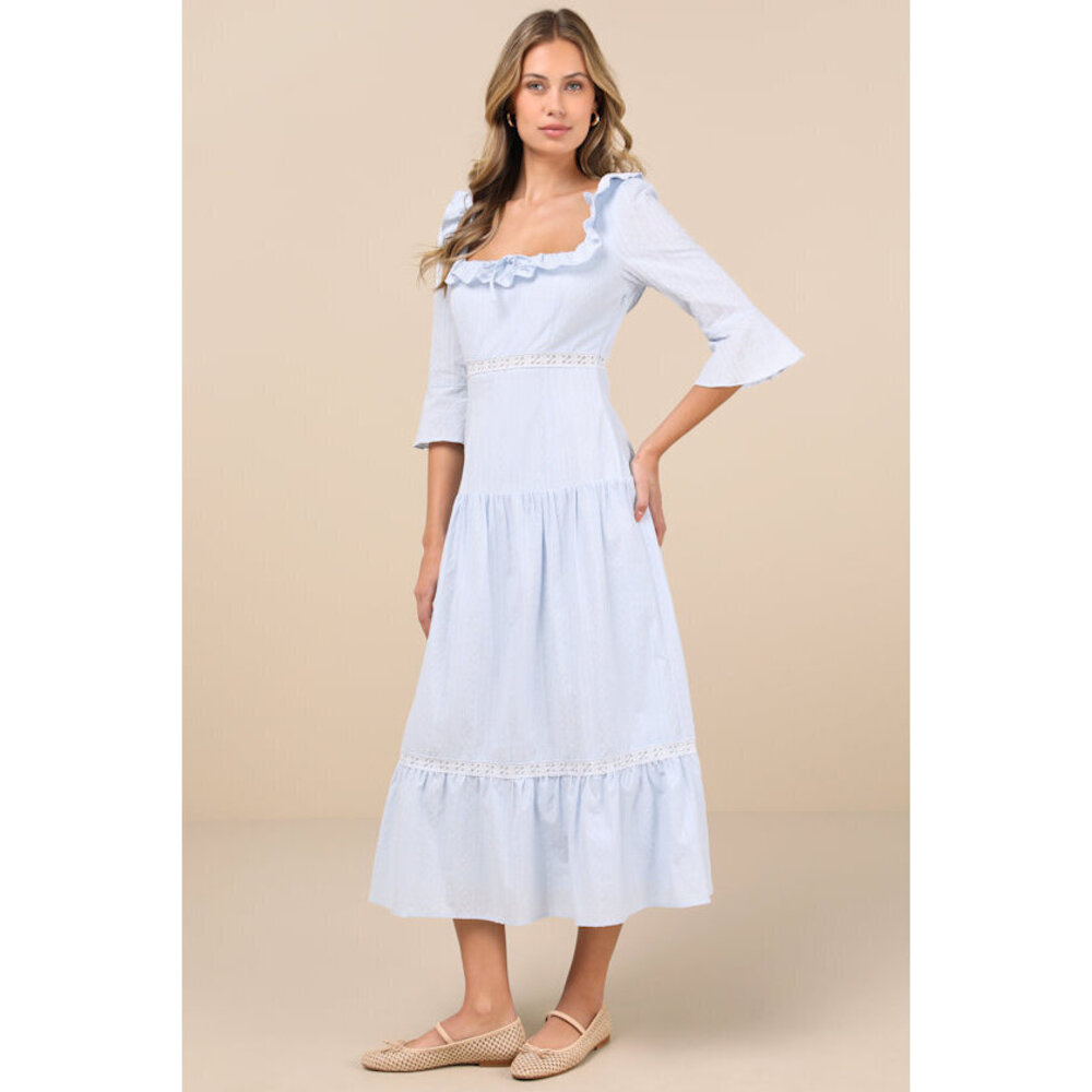 Lulus Meadowlark Light Blue Tiered Midi Dress - Size S